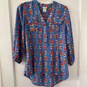 Matilda Jane Thinking Out Loud Blue Floral Blouse Top Shirt 3/4 Sleeve